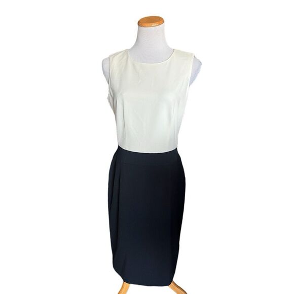 NWT Womens Calvin Klein White & Navy Sleeveless Sheath Dress - Sz 10 - Picture 1 of 3